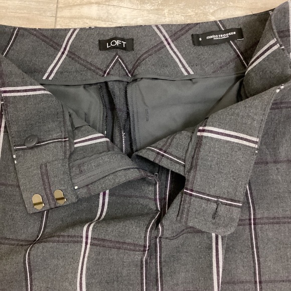 LOFT Women’s Black Grey Stripes Plaid Pants MARISA Pant (straight wide leg) - Picture 2 of 4